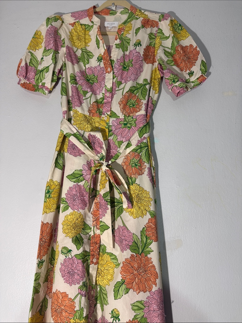 Hobbs Elena Floral Belted Midi Dress - White with Pink, Yellow & Orange size 8 - Picture 7 of 9